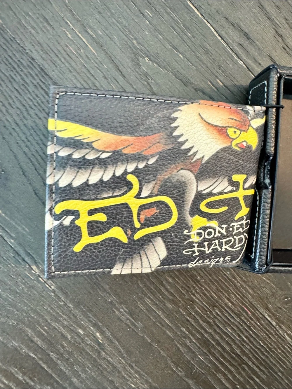 Ed Hardy Men’s Bifold “Screaming Eagle” Black Wallet & Valet Tray Set.